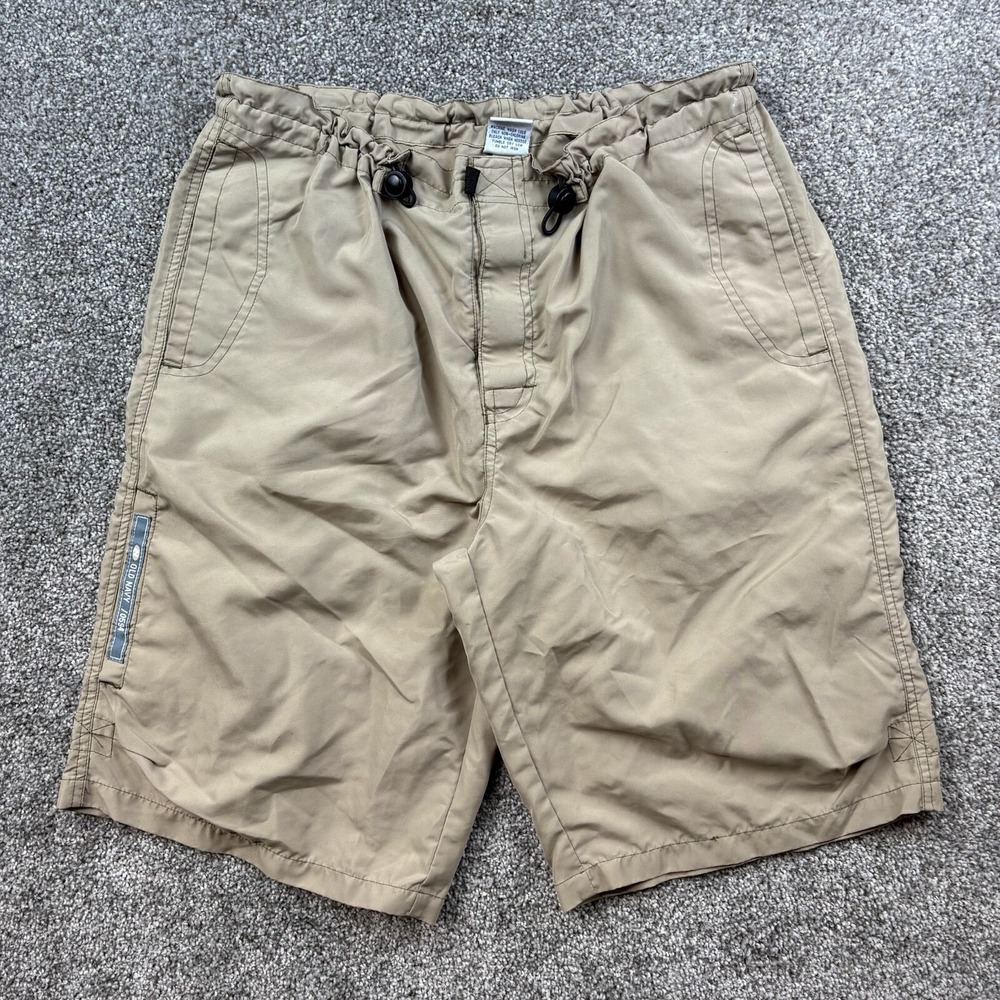 Vintage Y2k Old Navy Rave Short Mens Small Beige Elastic Stretch Polyester Swish